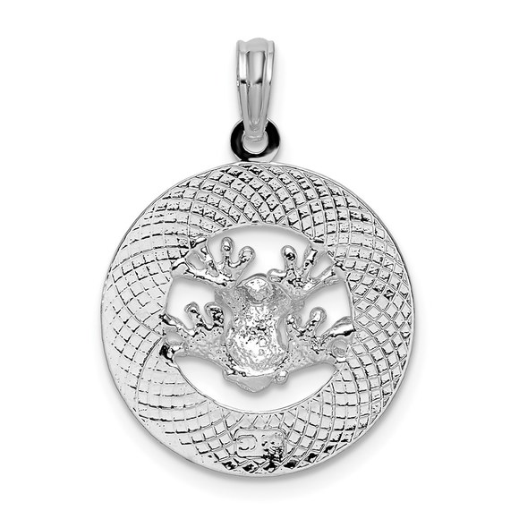 925 Sterling Silver Travel Puerto Rico Circle Frog Charm Necklace Pendant - Picture 3 of 4